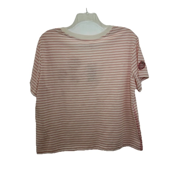 NWT Jane Delancey Rhinestone T-Shirt Women’s XL Pink White Striped Strawberry - Picture 2 of 8